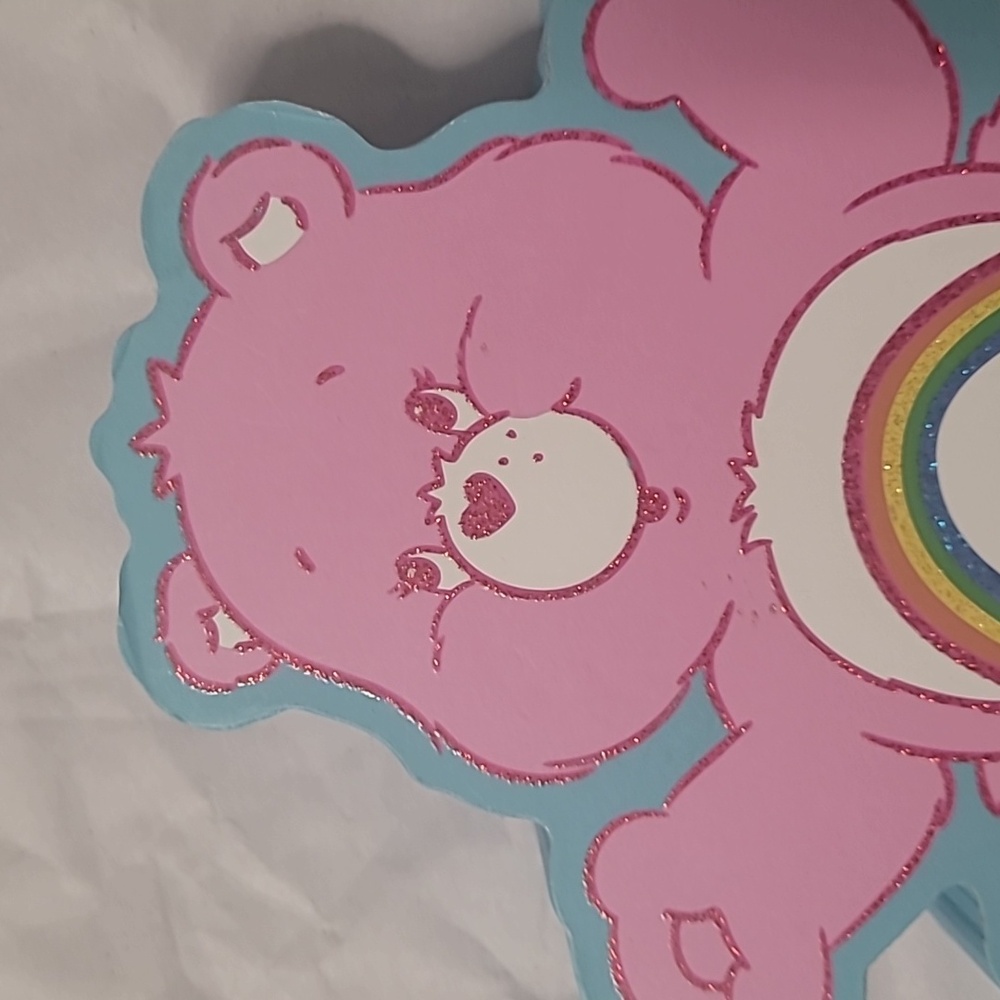 Care Bears Sparkly Rainbow Bear Cheer Bear! Wall Sign Shelf Decor Pink C…